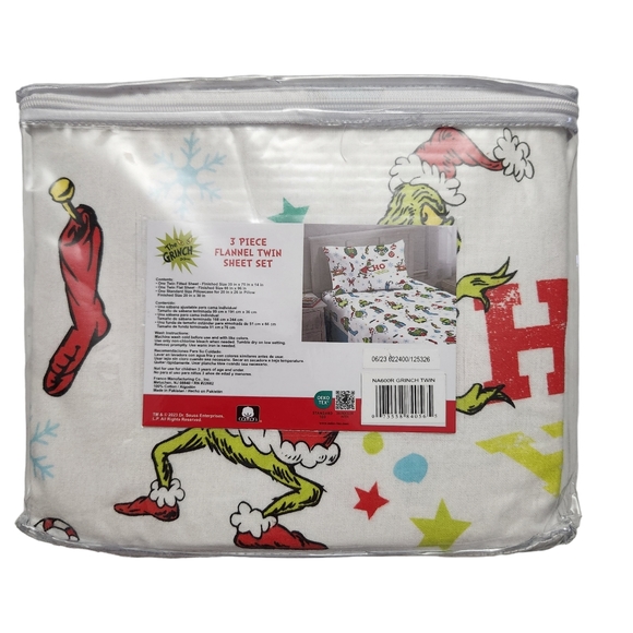 THE GRINCH Dr Seuss TWIN 3 piece Flannel Sheet Set - Picture 5 of 6